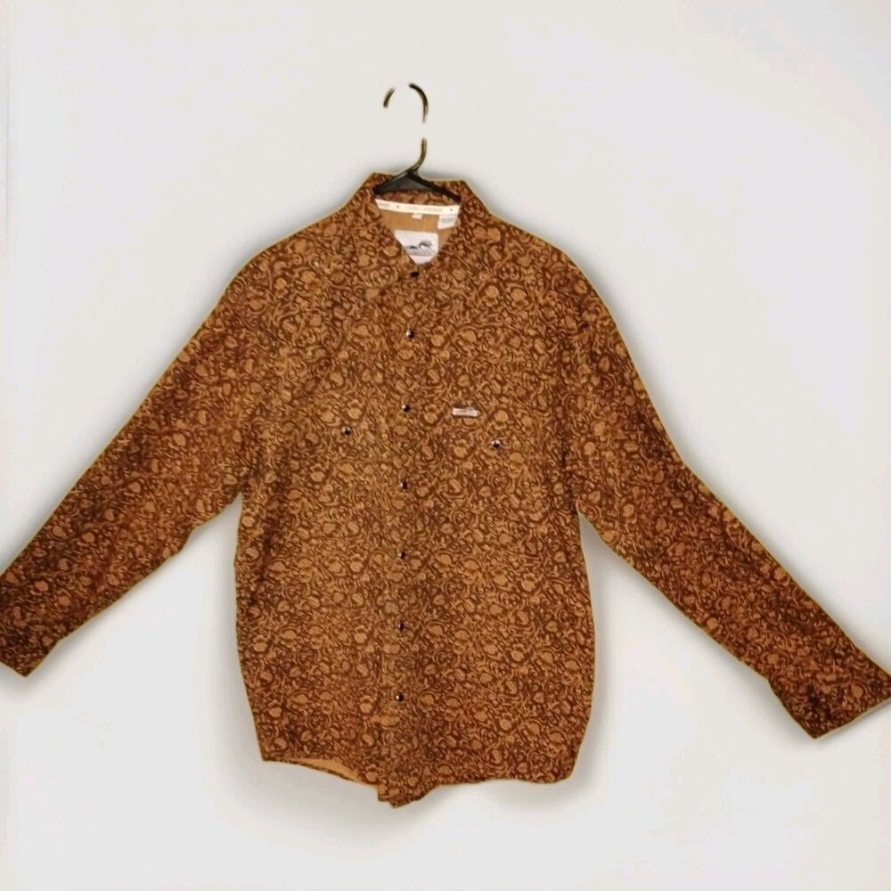 Cowboy Outfitter Retro Shirt Mens L Brown Paisley Western Modern Fit Pearl Snap